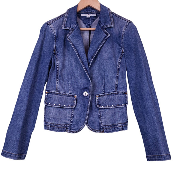 Vintage Tommy Hilfiger Women’s Denim Jacket Medium Blue Single Button Jean Coat - Picture 1 of 13